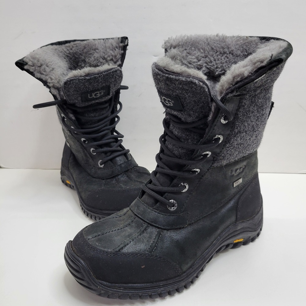 UGG Adirondack II Black Leather Waterproof Winter Snow Boots Vibram Women Size 5